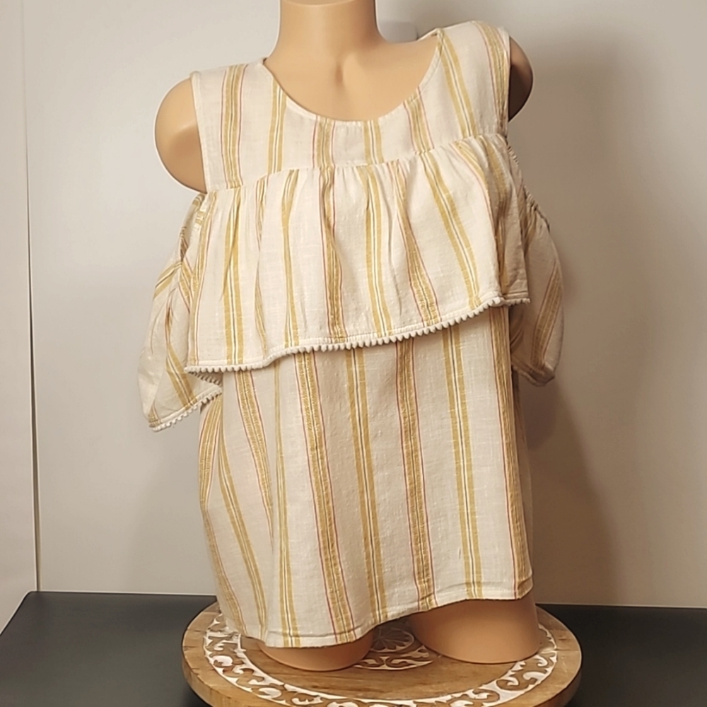 LC Lauren Conrad Ruffled Striped Blouse - Cream and Tan